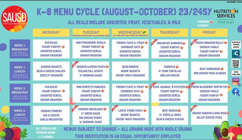  SAUSD Breakfast and Lunch Menu